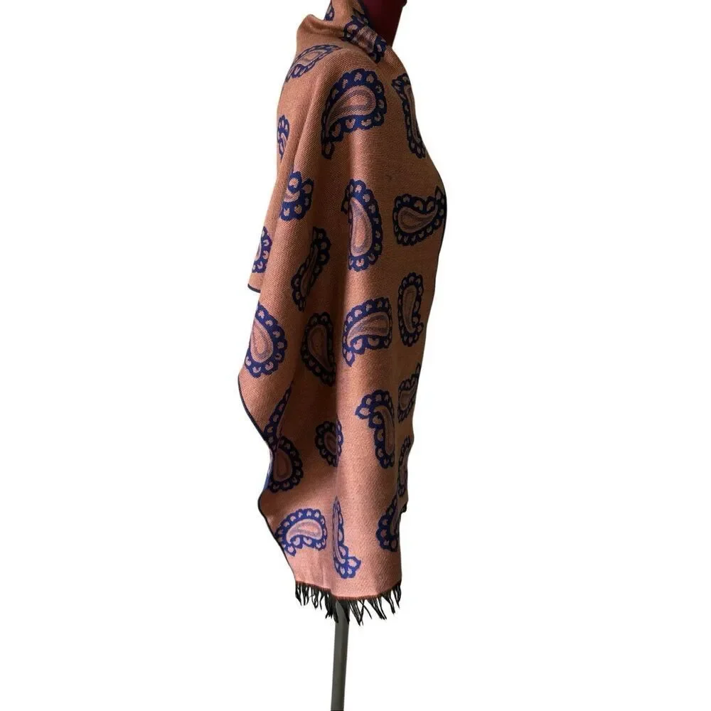 Seaward & Stearn London Paisley Scarf Wool Silk Brown Blue‎ Made in Italy